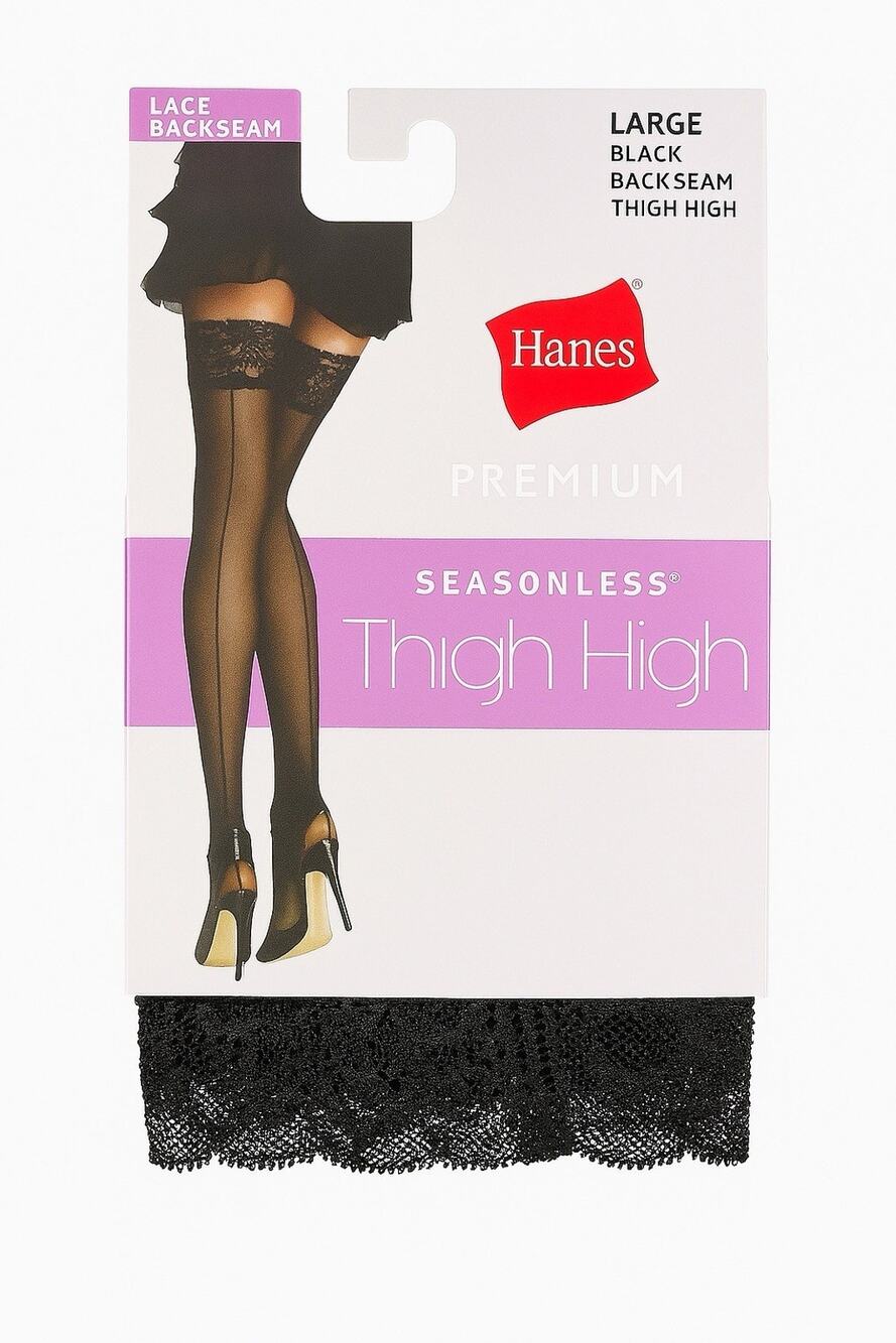 Hanes Black Thigh High With Lace Backseam Size Large